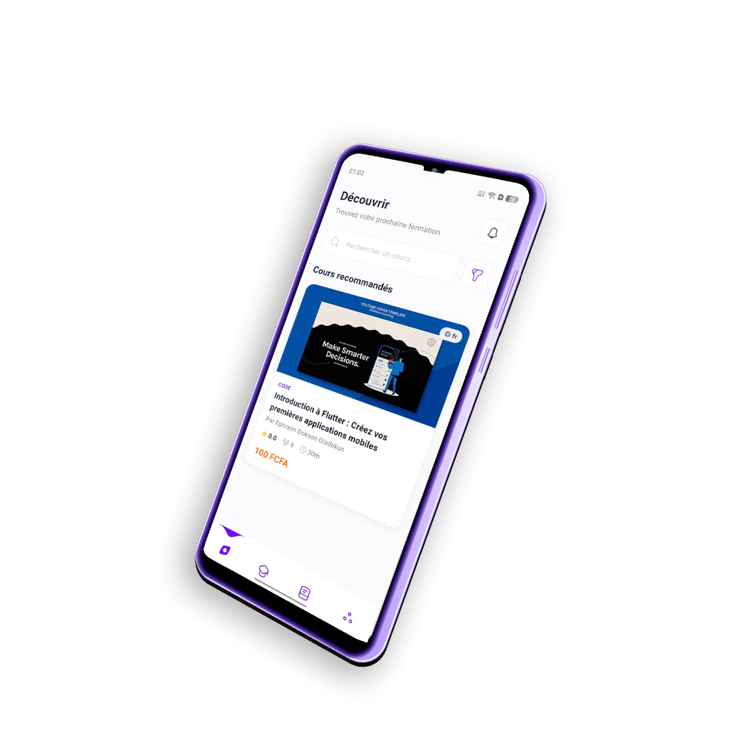 Application mobile DONIBLON affichant le tableau de bord des cours