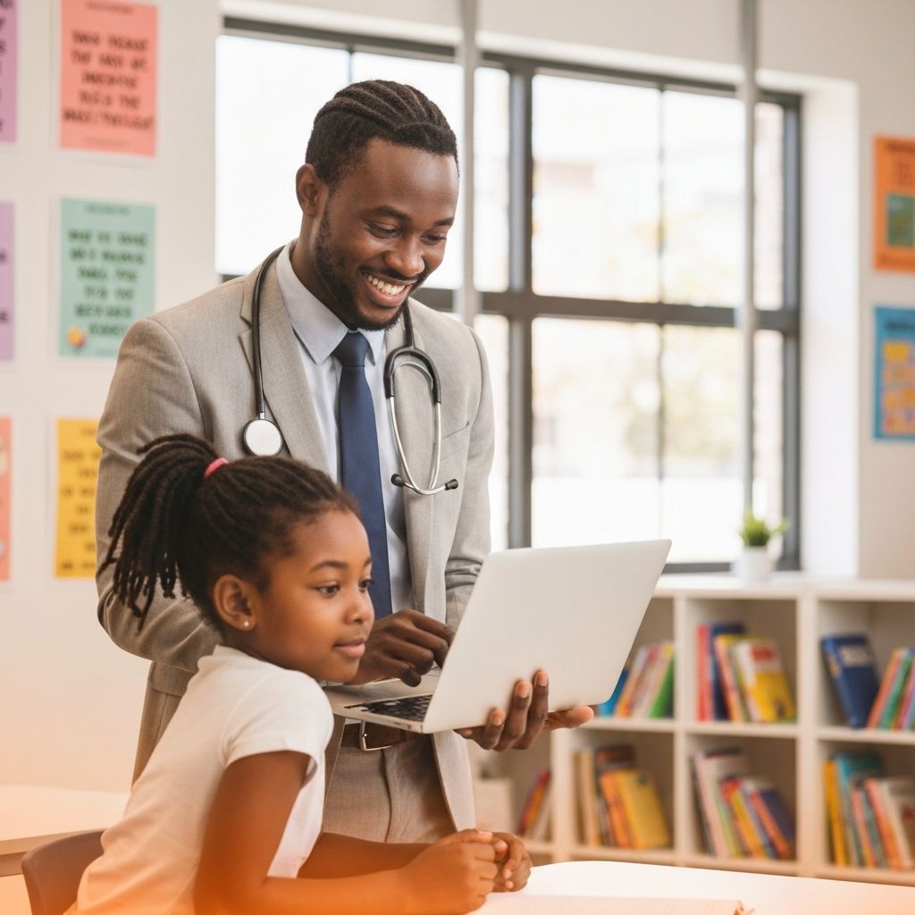 Professeur africain guidant un étudiant avec un ordinateur portable